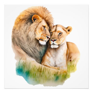 Foto León masculino y femenino y leona enamorada