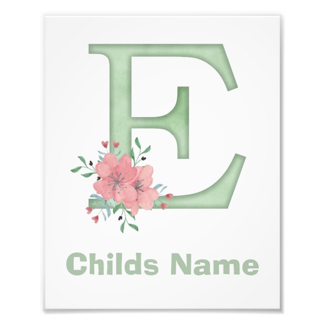 Foto Letra acuarela personalizada E imagen (Frente)