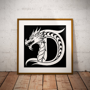 Foto Letra D de estilo dragón, alfabeto de dragón, mono