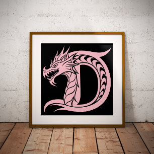 Foto Letra D de estilo dragón, alfabeto de dragón, mono