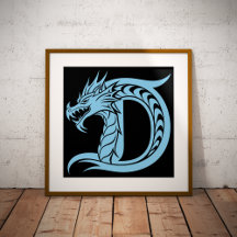 Letra D de estilo dragón, alfabeto de dragón, mono