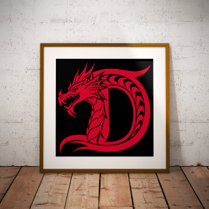 Foto Letra D de estilo dragón, alfabeto de dragón, mono
