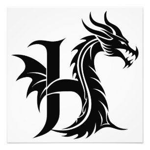 Foto Letra H de estilo dragón, alfabeto de dragón, mono