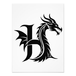 Foto Letra H de estilo dragón, alfabeto de dragón, mono