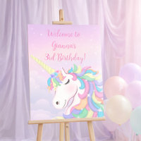 Letrero de bienvenida de unicornio mágico arcoíris