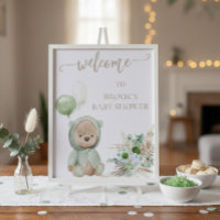 Letrero de ducha de oso boho verde apenas espera