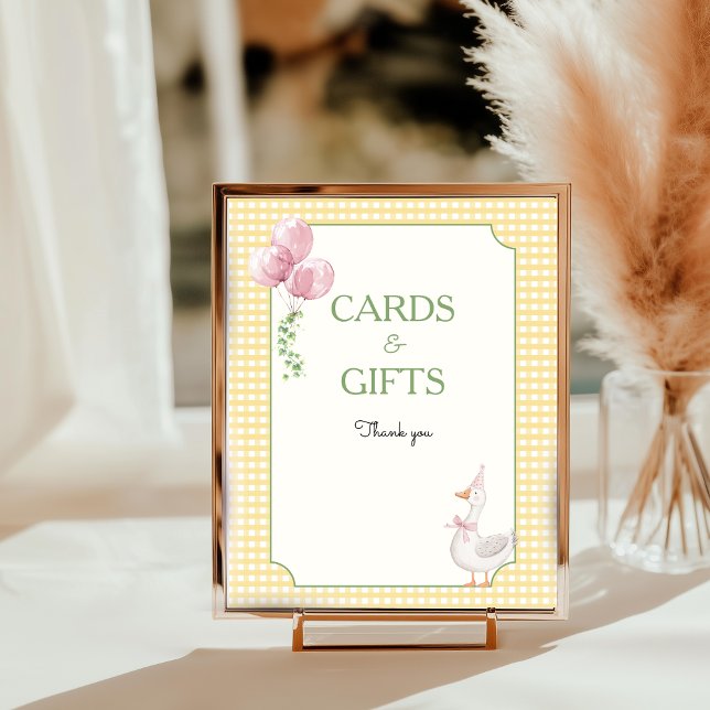 Foto Letrero de Mesa de Cuadrillé con Globos Rosas Sill (Silly Goose Table Top Sign)