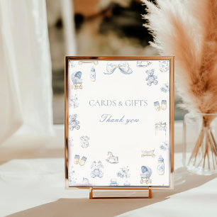 Foto Letrero de Mesa Toile De Jouy Baby Shower Lazo Azu