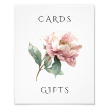 Letrero de tarjetas y regalos de boda floral de pe