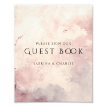 Libro de firmas de boda con lavado de acuarela ros