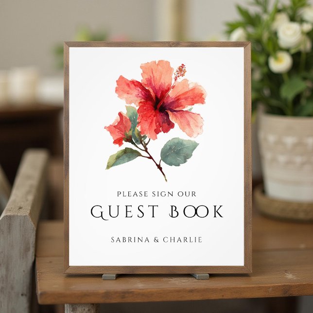 Foto Libro de firmas de boda de flor de hibisco acuarel (Subido por el creador)