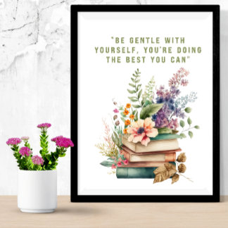 Foto libros florales con cita de amor propio