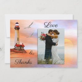 Foto Lighthouse Beach Wedding Tarjeta de agradecim