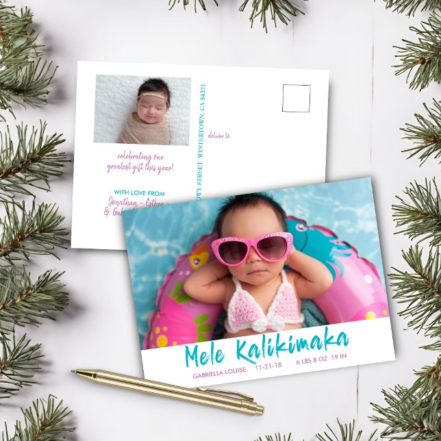Foto linda del día de fiesta del bebé del navidad (Cute Mele Kalikimaka Christmas Baby Holiday Photo Postcard)