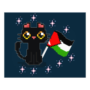 Foto lindo gato negro sostiene bandera palestina