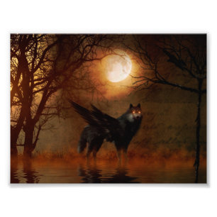 Foto Lobo alado en el bosque oscuro