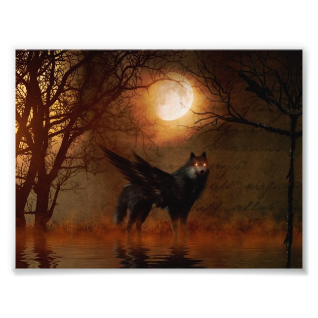 Foto Lobo alado en el bosque oscuro (Frente)