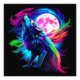 Foto Lobo Aullador de Neón con Luna Llena – Rai Psicodé