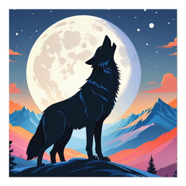 Foto Lobo aullando a la luna (Frente)