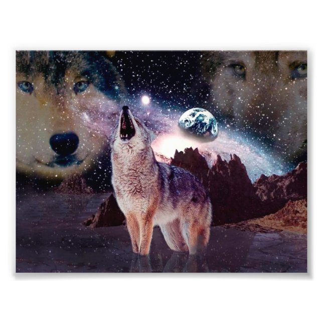 Foto Lobo aullando a través del universo (Frente)