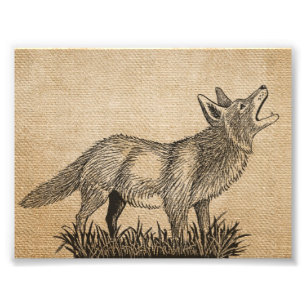 Foto Lobo aullante de vintage de Burlap de 7" x 5",