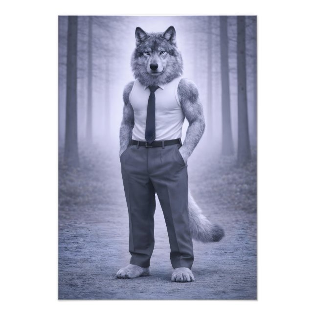 Foto Lobo con atuendo formal minimalista – Puerto del b (Frente)