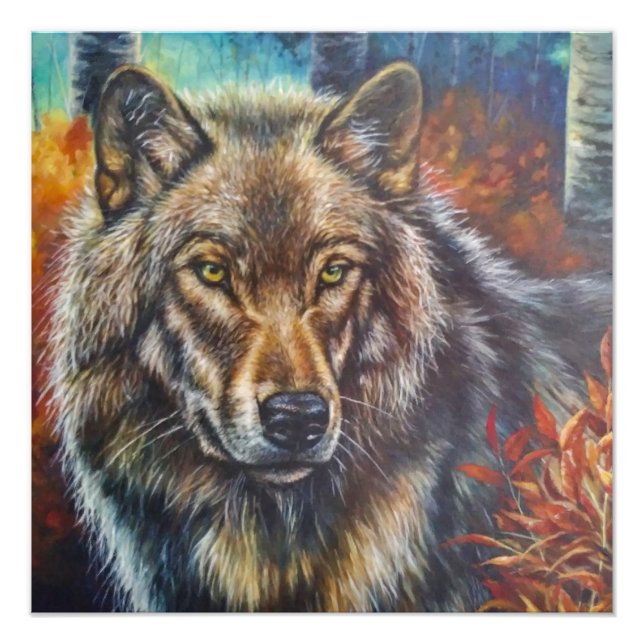 Foto Lobo de arte en el muro acrílico en la caída (Frente)