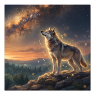 Foto Lobo Solitario Bajo el Cielo Estrellado de la Vía