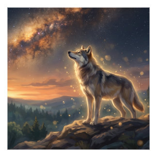 Foto Lobo Solitario Bajo el Cielo Estrellado de la Vía