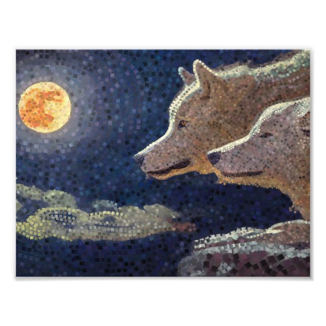 Foto Lobos y arte de mosaicos lunares - impresión (Frente)