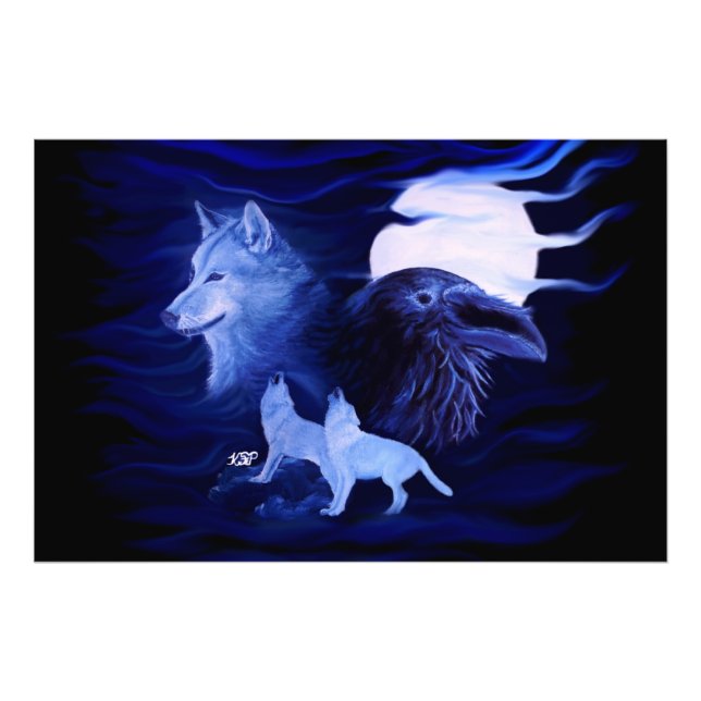 Foto Lobos y Raven con luna llena (Frente)