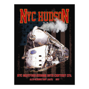 Foto Locomotora NYC Dreyfuss Hudson. Bandera americana
