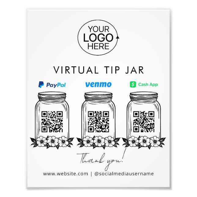 Foto Logo de Virtual Tip Jar PayPal Venmo Cash App Códi (Frente)