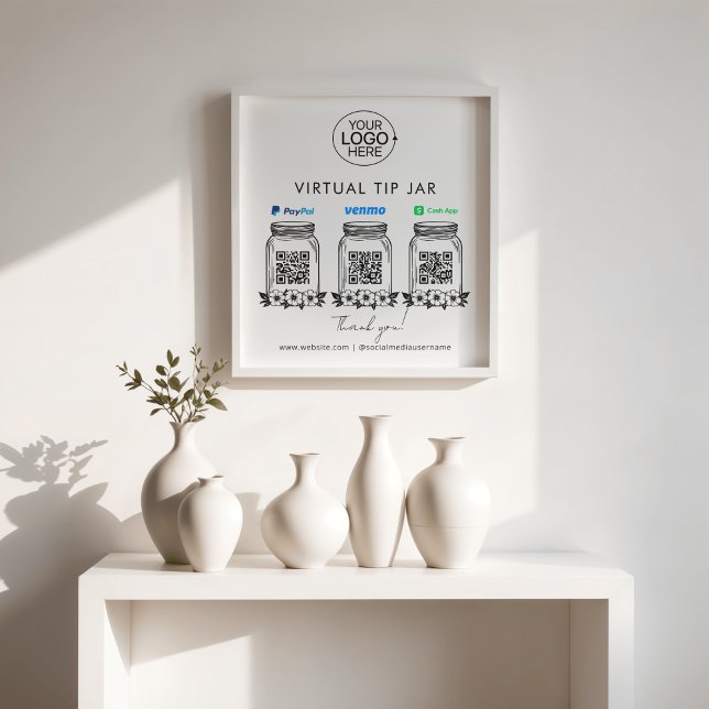 Foto Logo de Virtual Tip Jar PayPal Venmo Cash App Códi (Virtual Tip Jar Logo PayPal Venmo Cash App QR Code Photo Print)