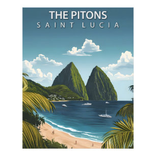Foto Los Pitons – Cartel de viaje antiguo de Santa Lucí