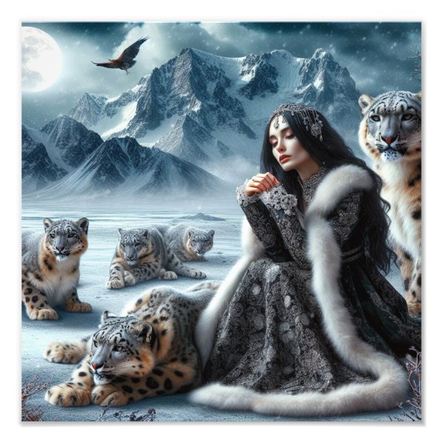 Foto Lovely girl and snow leopards (Frente)