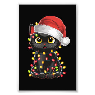 Foto Luces de árbol de Navidad de gato negro divertido 