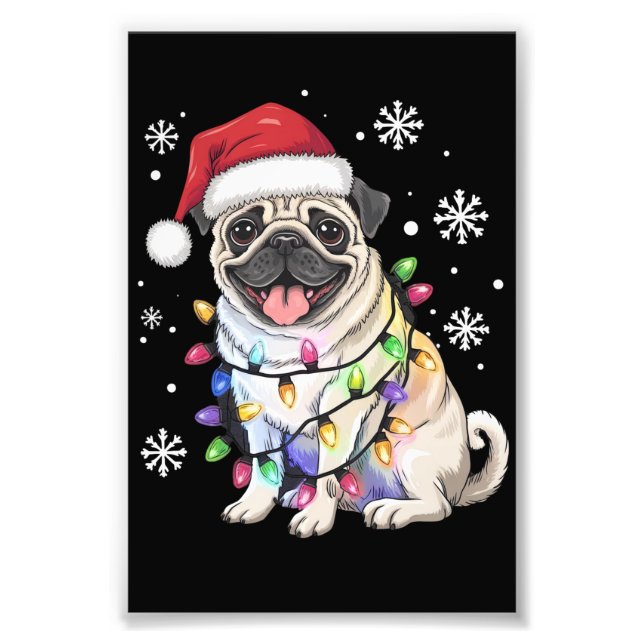 Foto Luces de Navidad de Pug de Santa Amante del Perro  (Frente)