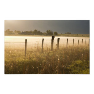 Foto Luces del amanecer niebla a lo largo de la cerca c