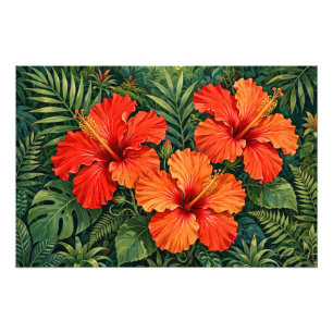 Foto Lujosas flores tropicales de hibisco naranja selva