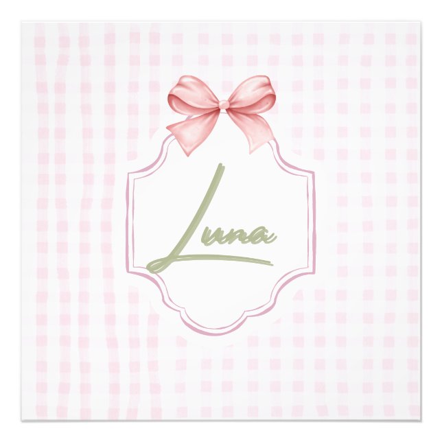 Foto Luna Baby Nursery Bow & Gingham Personalizado (Frente)