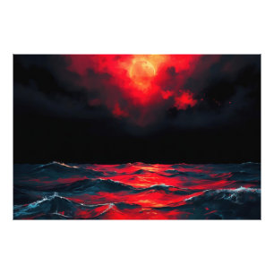 Foto Luna Roja Sobre El Océano Oscuro Dramática Fantasí