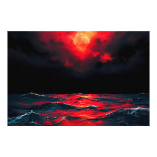 Foto Luna Roja Sobre El Océano Oscuro Dramática Fantasí