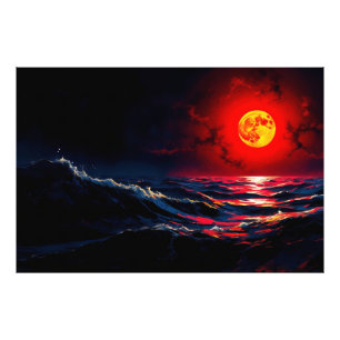 Foto Luna Roja sobre la marea de tormenta marina