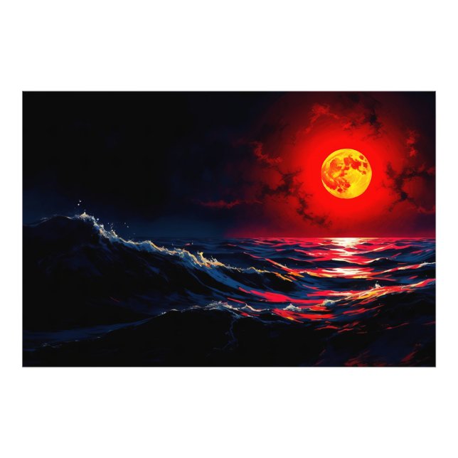 Foto Luna Roja sobre la marea de tormenta marina (Frente)