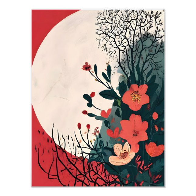 Foto Luna y flores rojas etéreas (Frente)