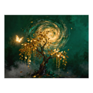 Foto Magical Tree with Butterfly and Swirling Galaxy