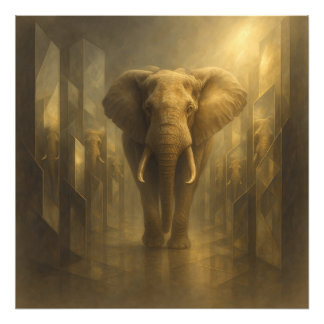 Foto Majestic Golden Elephant in a Mirror Maze – GeoWil