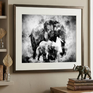 Foto Majestuosa Elefanta Africana con Cría B&N
