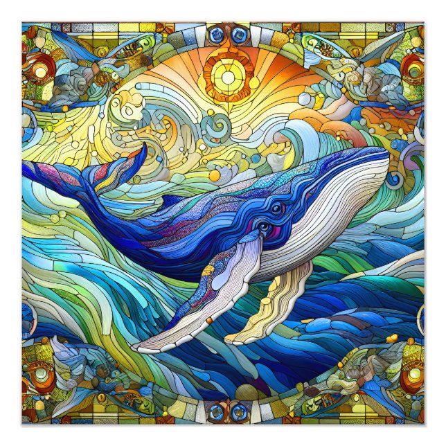 Foto Majestuoso Mosaico Marino A Ballena De Vidrio Manc (Frente)